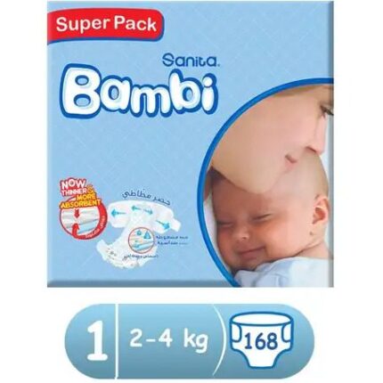 بامبي مقاس (1) صندوق جامبو 168 حفاضة