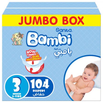 بامبي _ مقاس (3) وسط صندوق جامبو 104 حفاضة