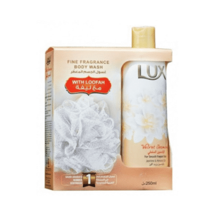 لوكس _ سائل أستحمام المعطر الياسمين المخملي 250 مل + ليفة هدية