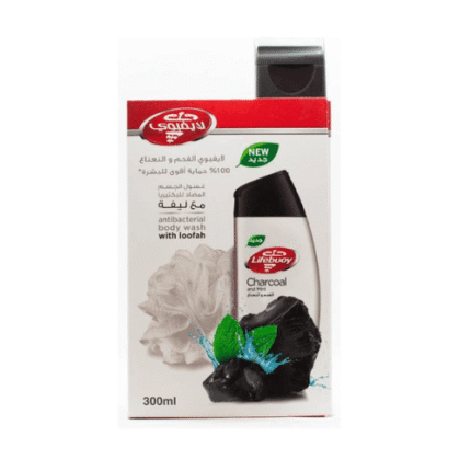 لايف بوي _ سائل استحمام بالفحم والنعناع 300 مل + ليفة هدية